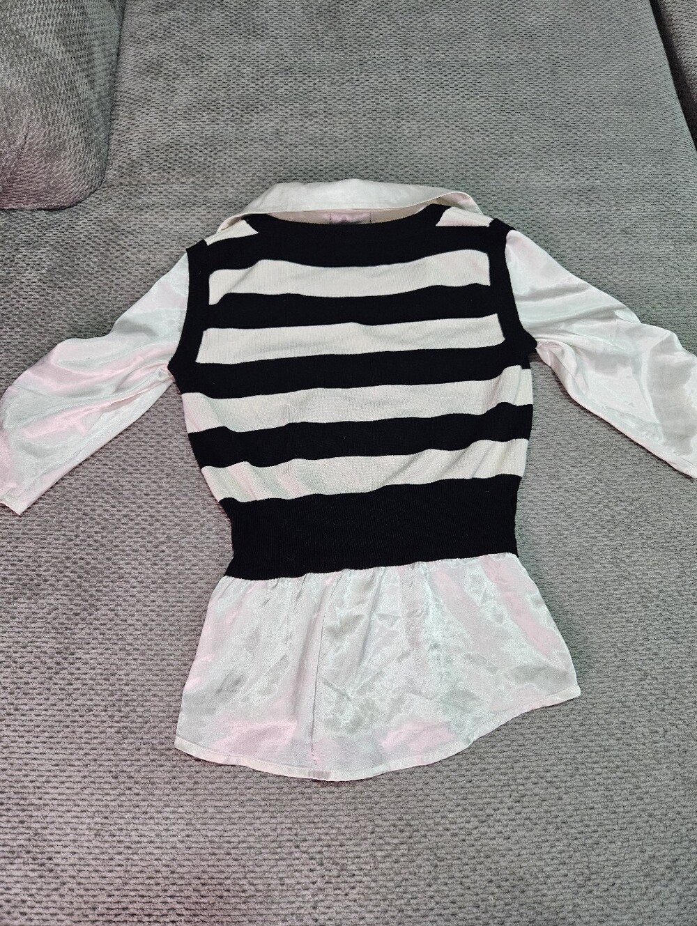 3/$15! Vintage Long Sleeve Top With Attached Striped Overlay, XS - Picture 5 of 8